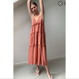 NWOT ZARA LONG DRESS WITH RUFFLES
